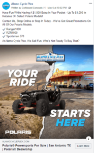 Alamo Cycle Plex Social Media Advertisement