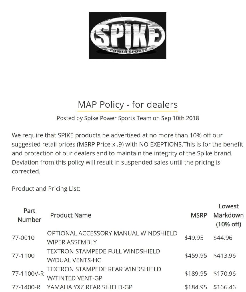 Spike Powersports MAP Policy