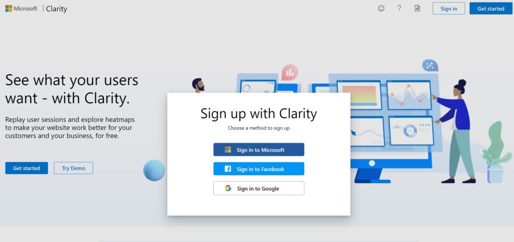 Step 1 Microsoft Clarity with sign in options