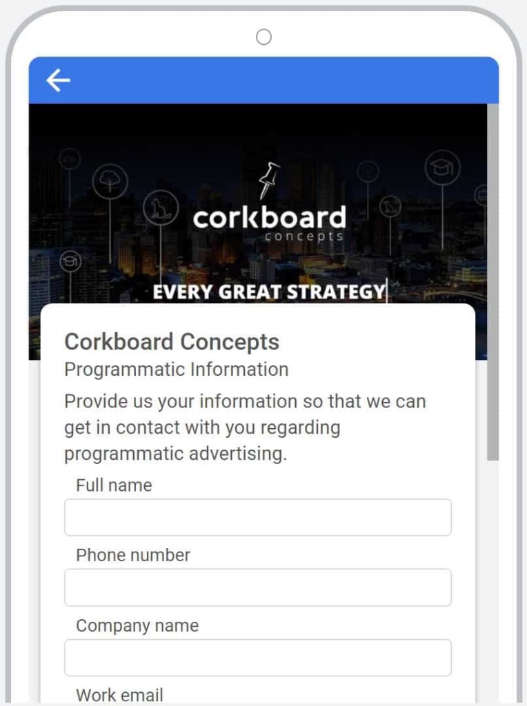 Corkboard Concepts Google Native Lead Forms
