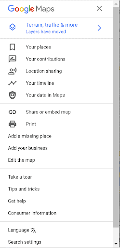 Custom Google Maps menu