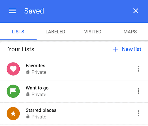 Saved locations on Google Maps