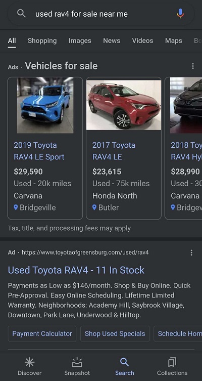 Google Vehicle Ads Used SUV Search 1