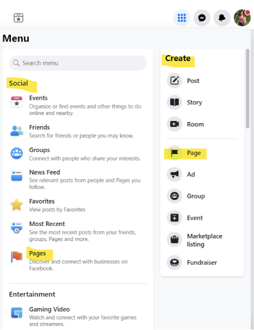 Create a Facebook page : Step One - Login with a personal account