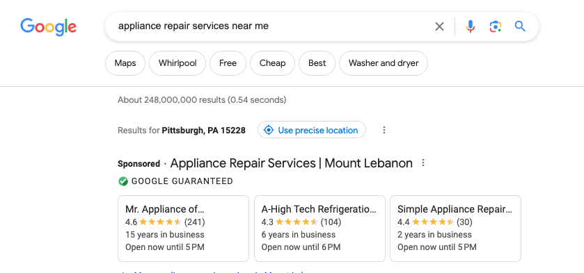 Google Local Service Ads: Appliance Repair Services 