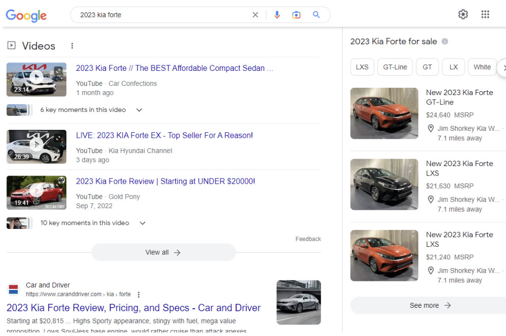 Google Vehicle Listings Example 