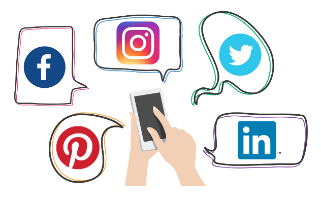 Social Media Marketing Mistakes To Avoid: Social media logos in thought bubbles