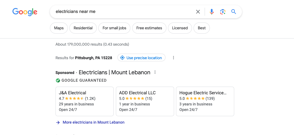 Google Local Service Ads: Electricians 