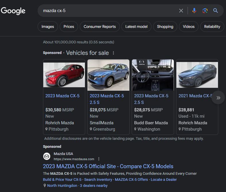 Vehicle Listing Ads - Mazda CX-5 VLAs