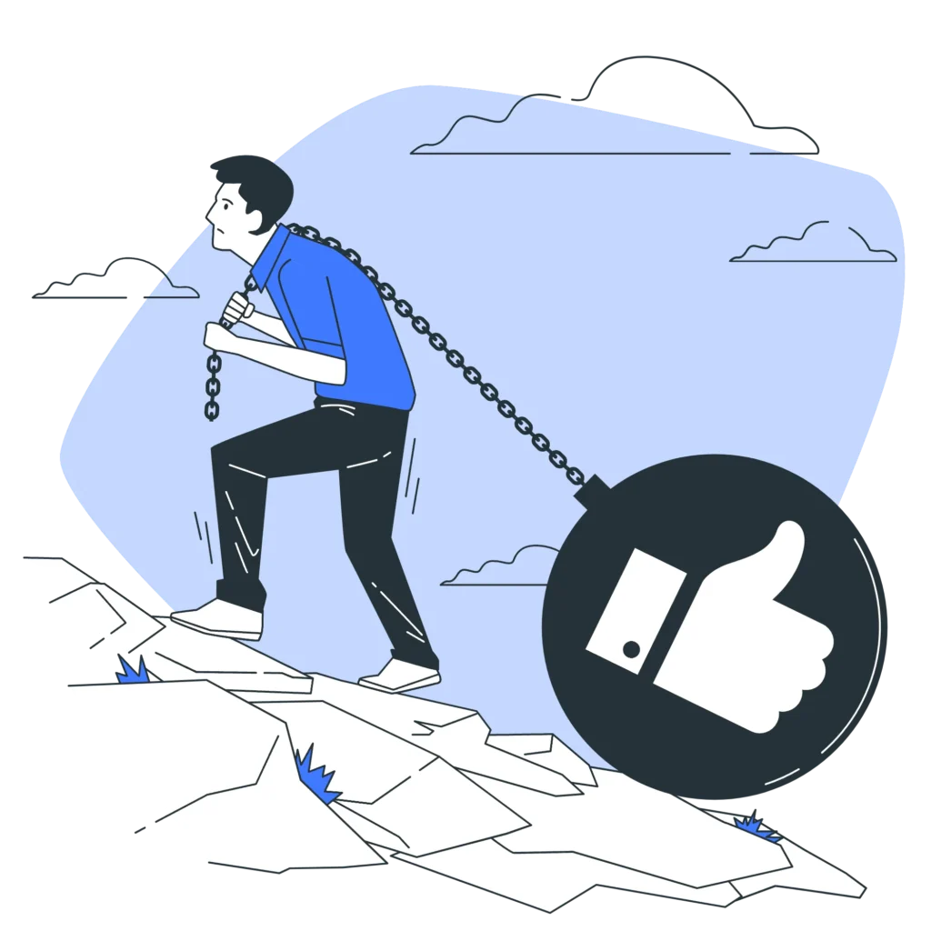 Diversifying Your Social Media Advertising - illustration of a man carrying a "like" button weight up a large mountain