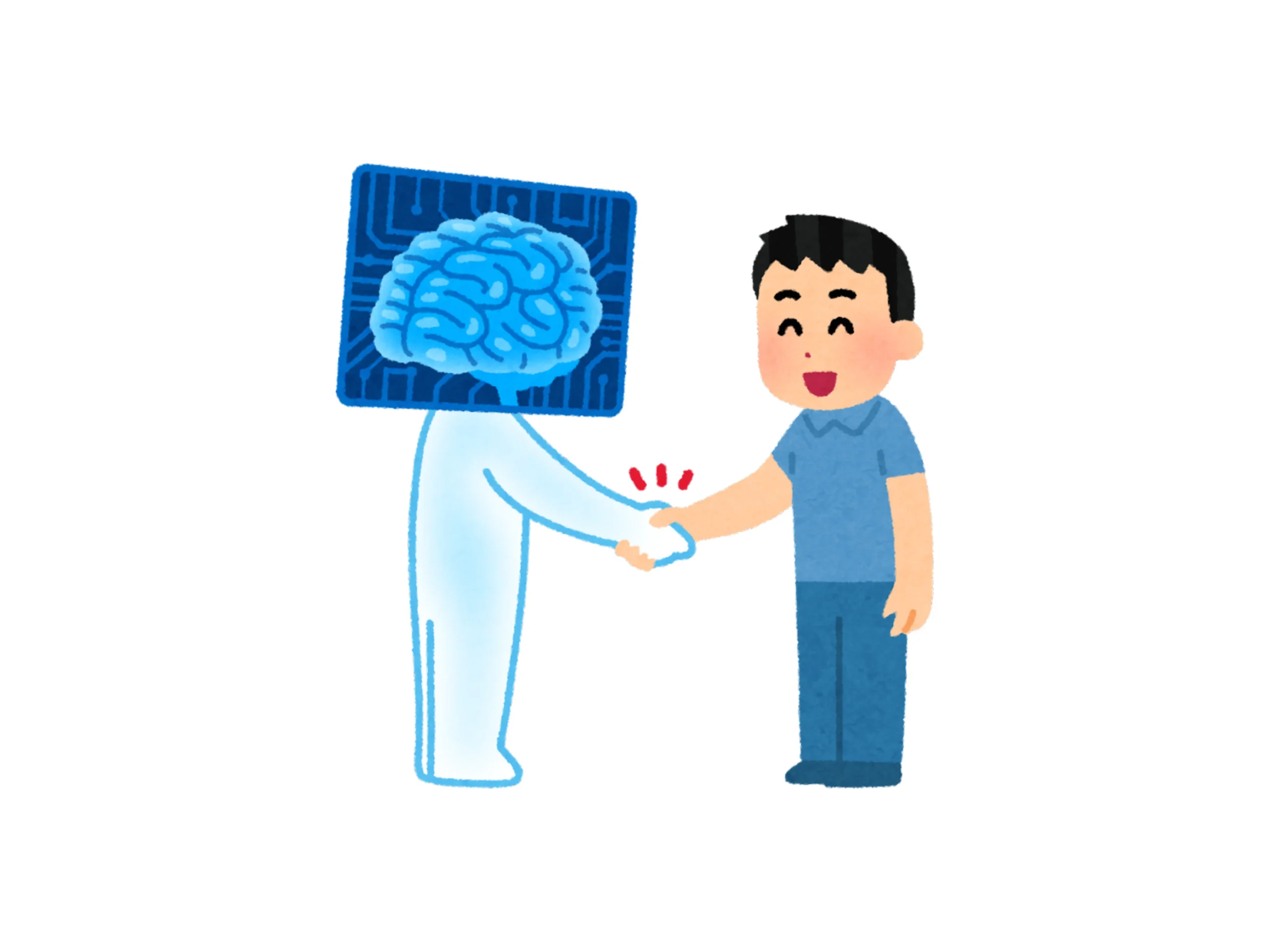 drawing of person shaking personified AI