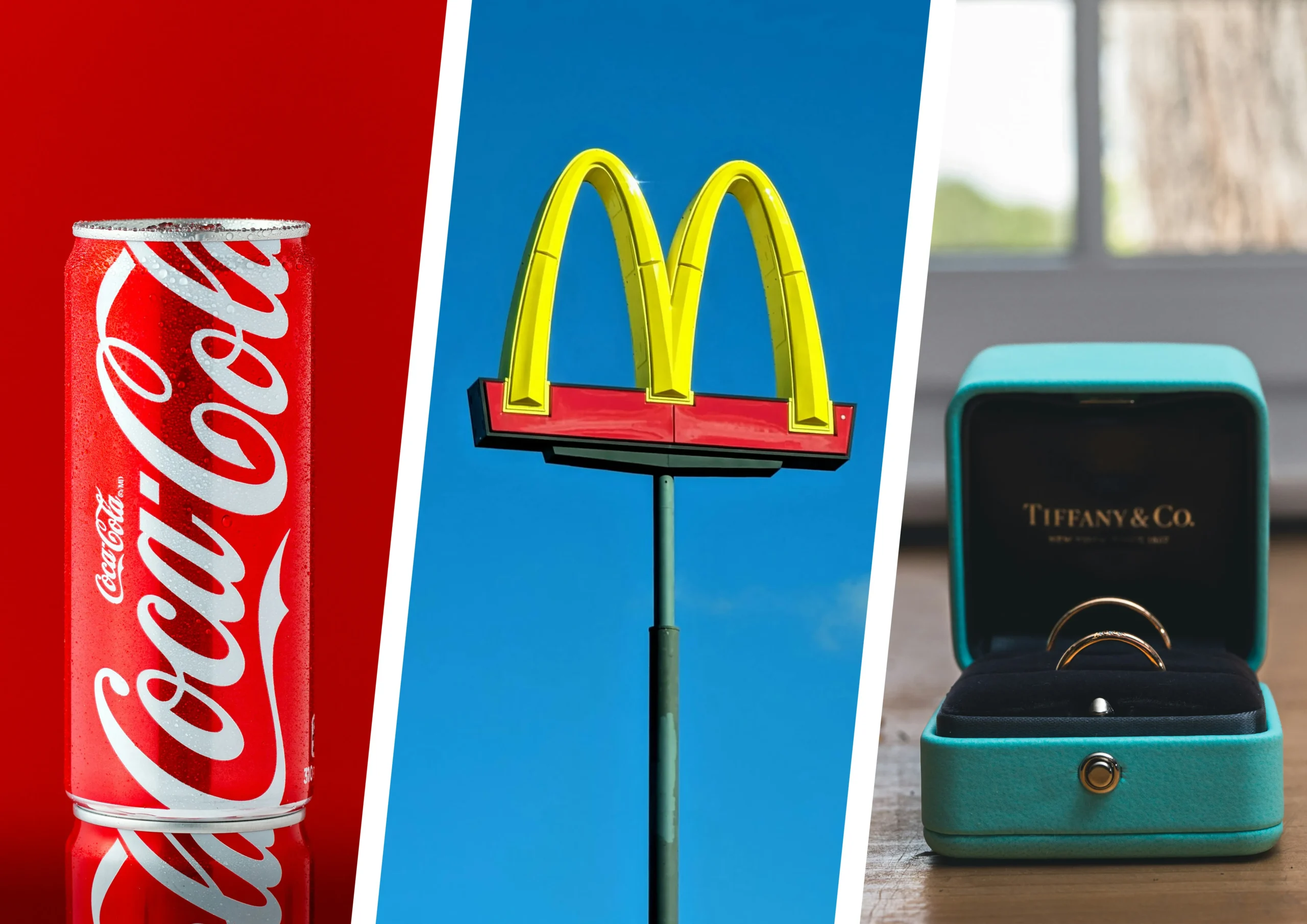 collage of different brands using color in marketing - Coca Cola, McDonald's, jewelry
