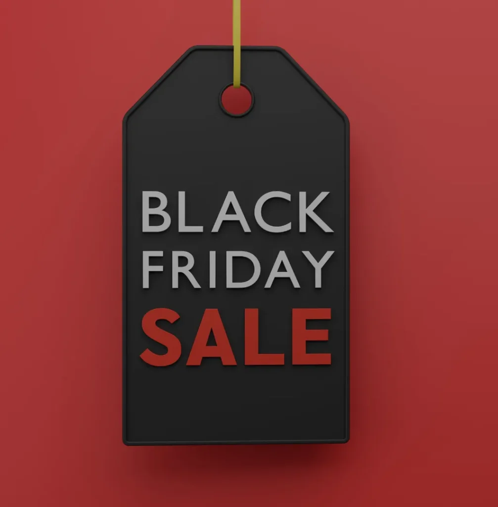 Black Friday Sale tag on red background