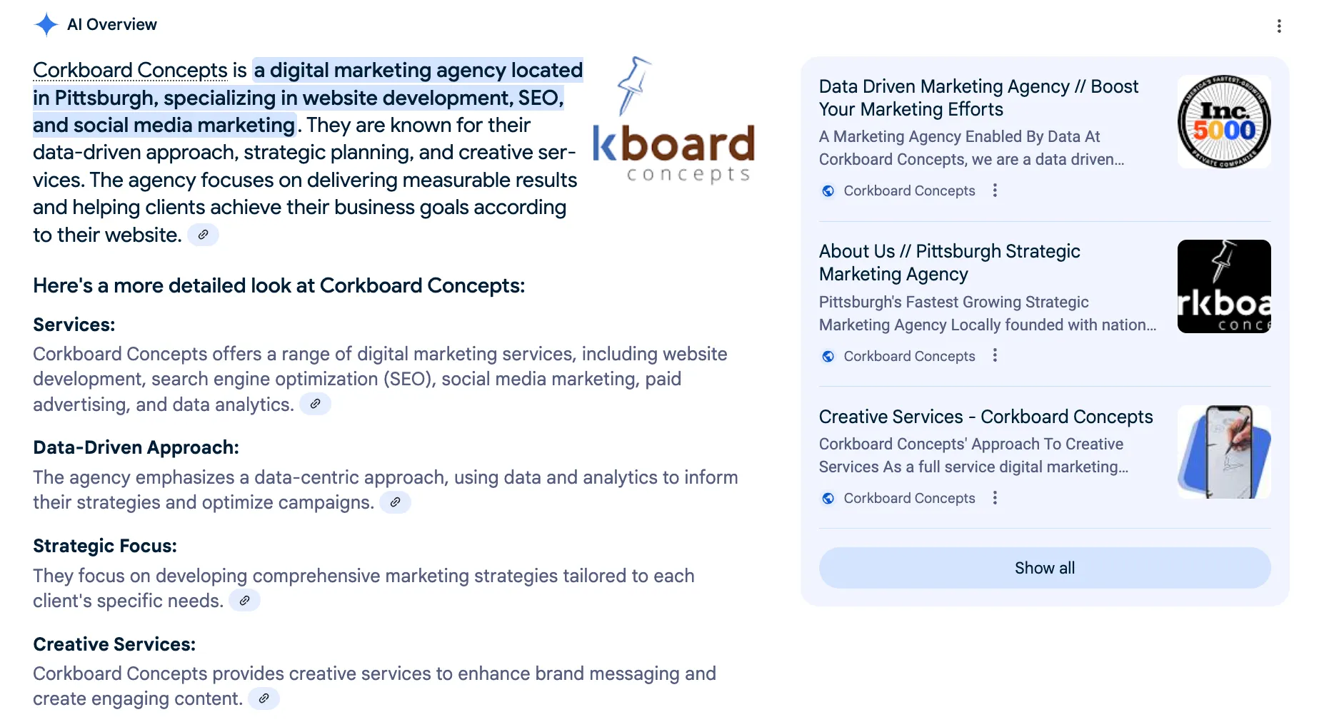 AI in search results page