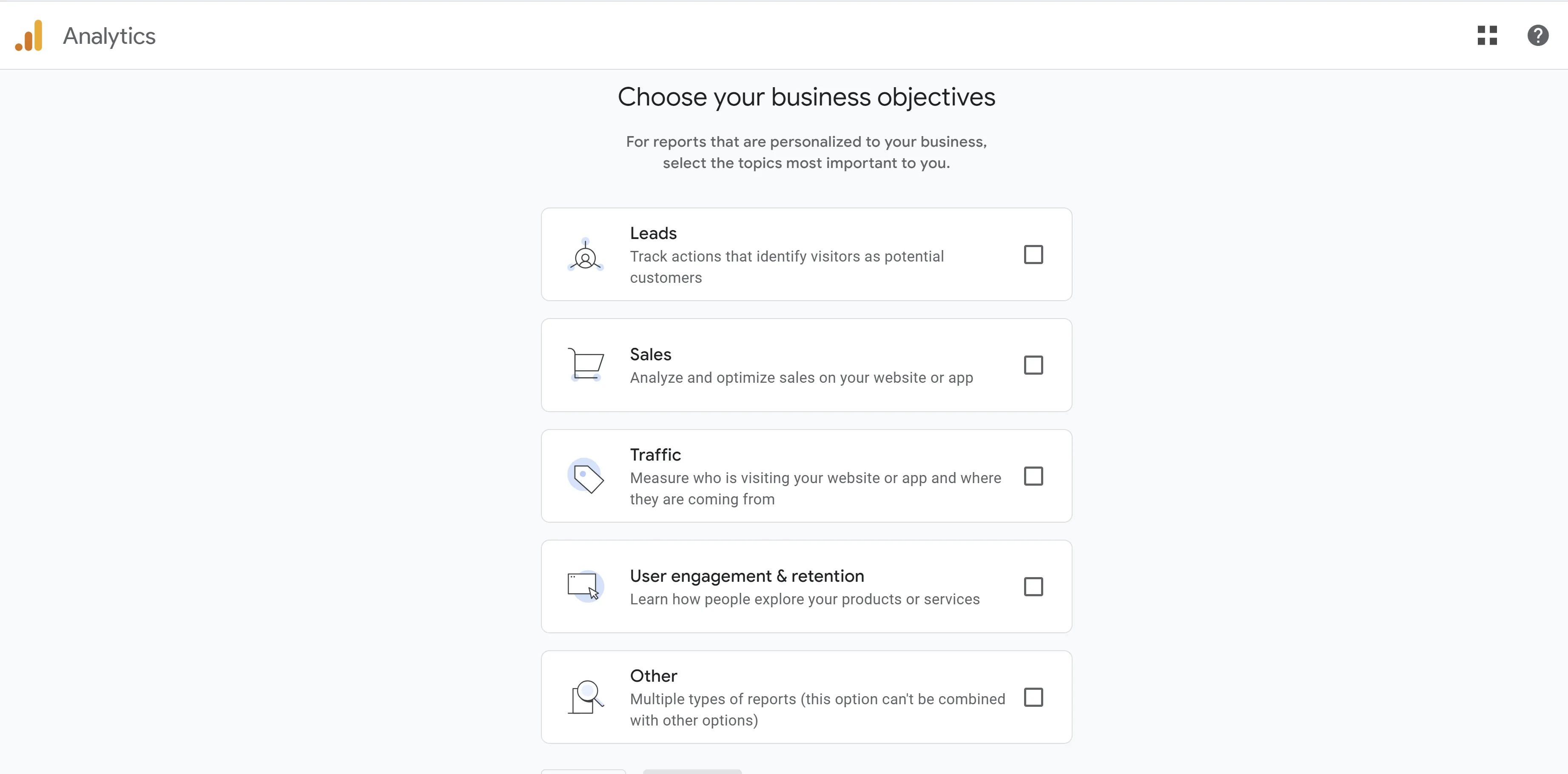 choosing GA4 objectives