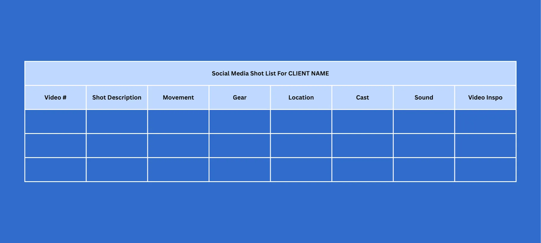 video shoot shot list template to use
