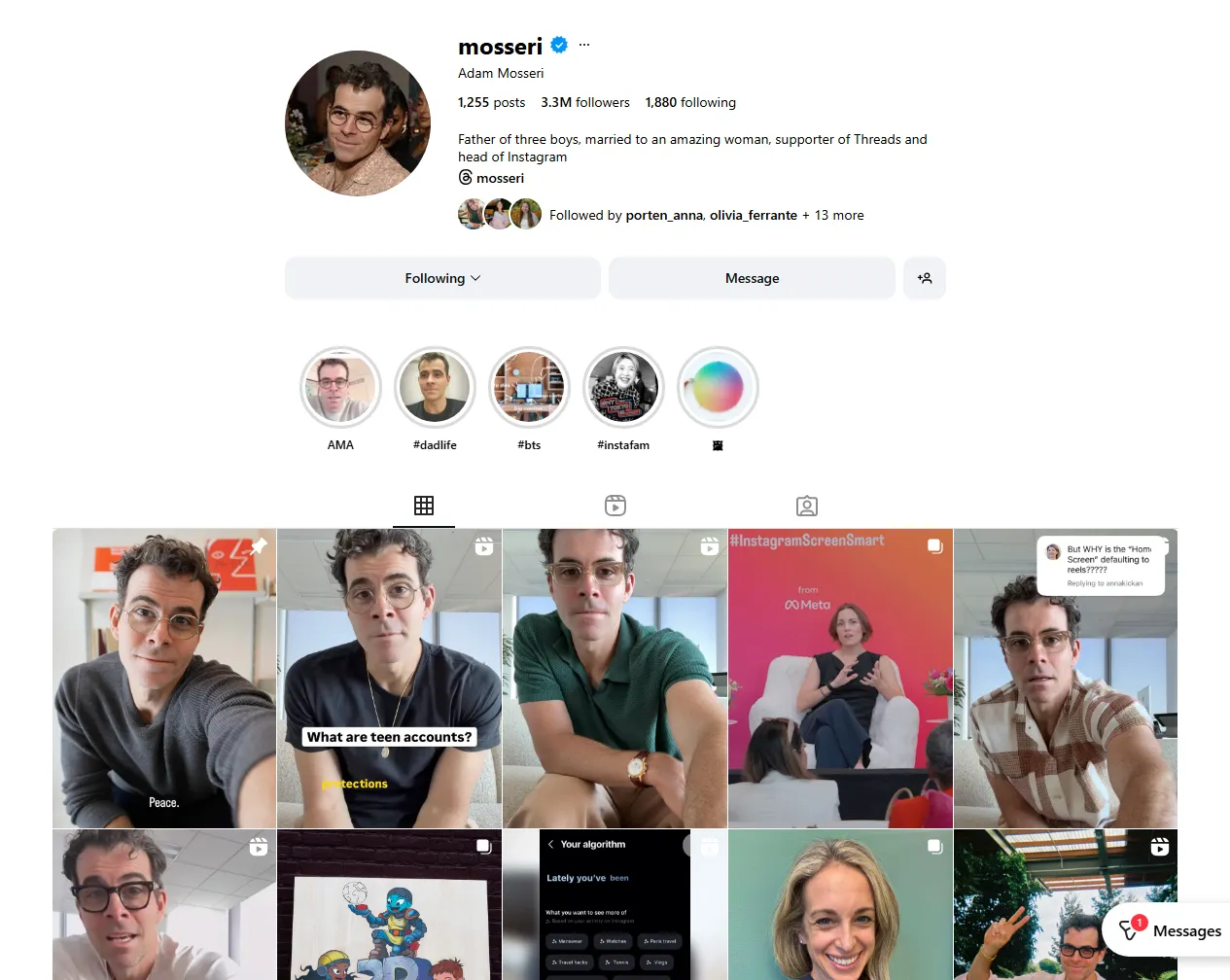 Adam Mosseri Instagram Screenshot 