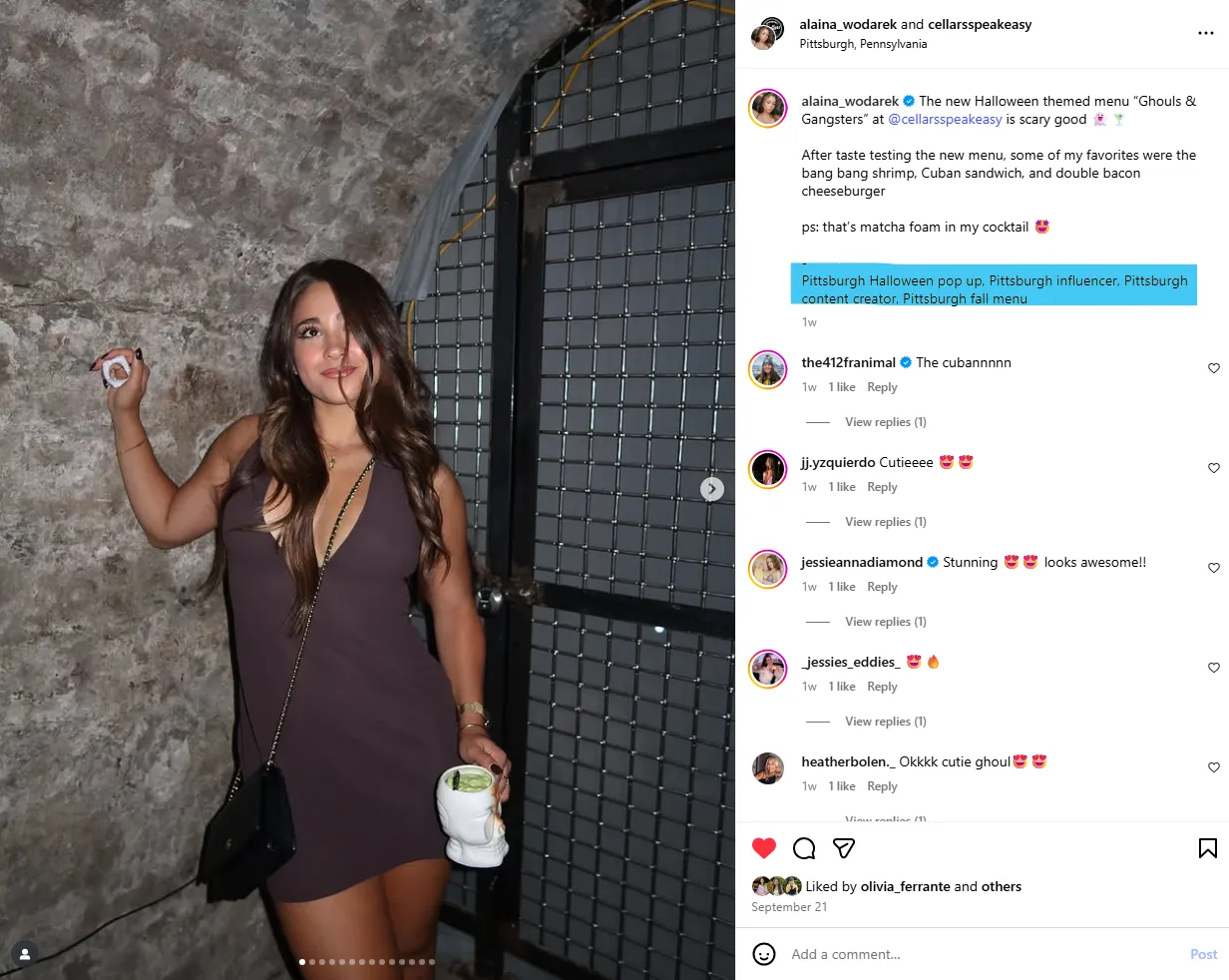Alaina Wodarek Instagram screenshot with comments