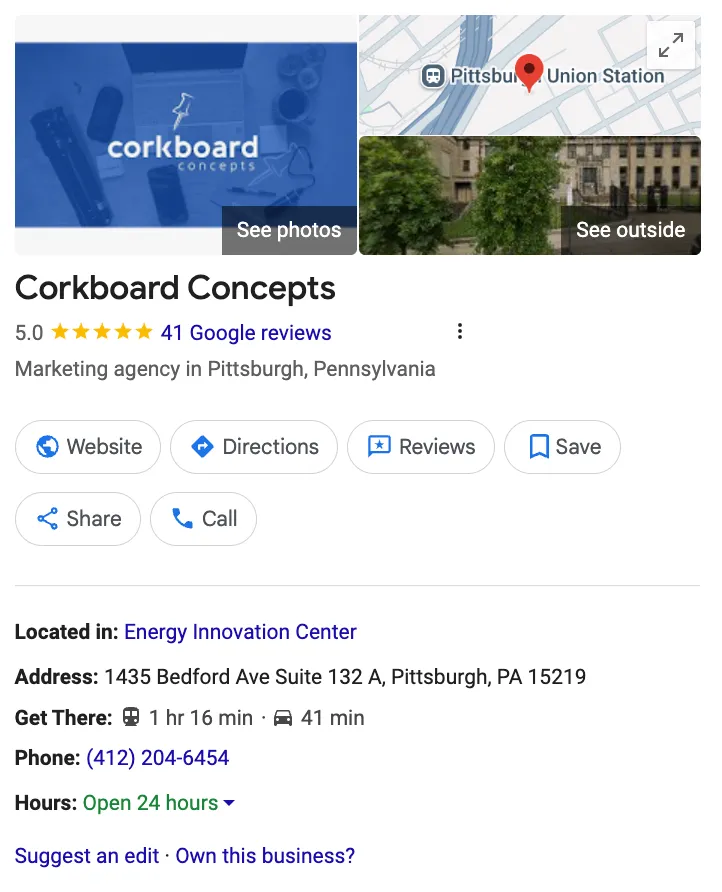 Google Business Profile for Corkboard Concepts