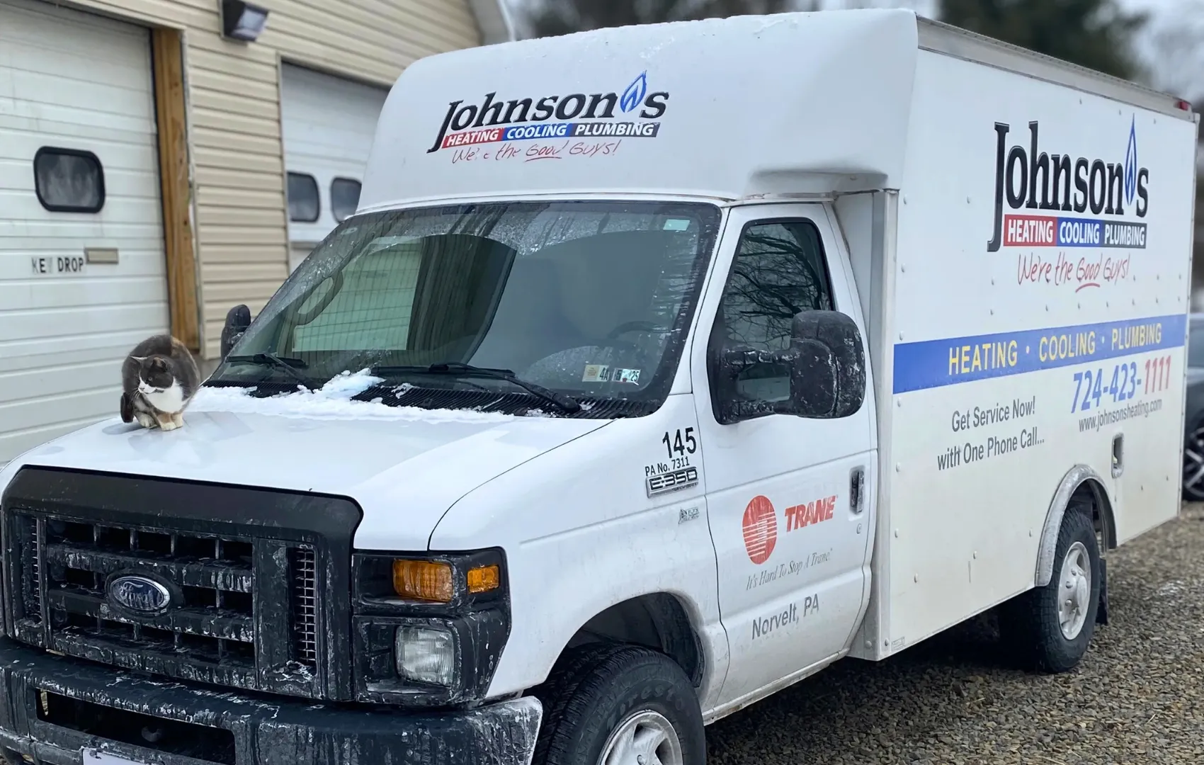 Johnson's HVAC Truck in Pittsburgh, PA in the winter time for the furnace giveaway