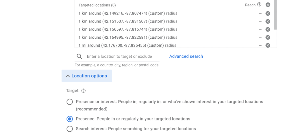 Google Ads Country Exclusion List : Screenshot of Google Ads